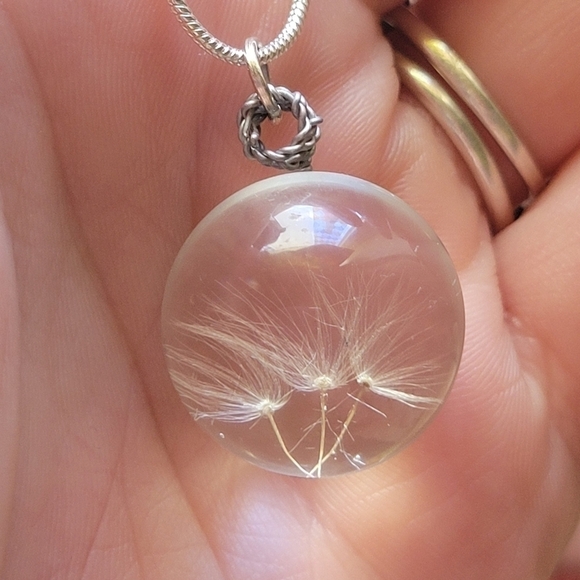 New Dandelion Seed In Glass Wire Wrapped Necklace 18 inch With Chain Extension - Picture 6 of 10